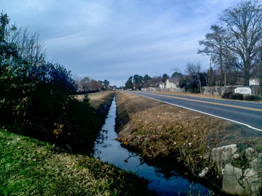 Looking from City of Chesapeake Line into Virginia Beach; Existing stormwater ditch on left side